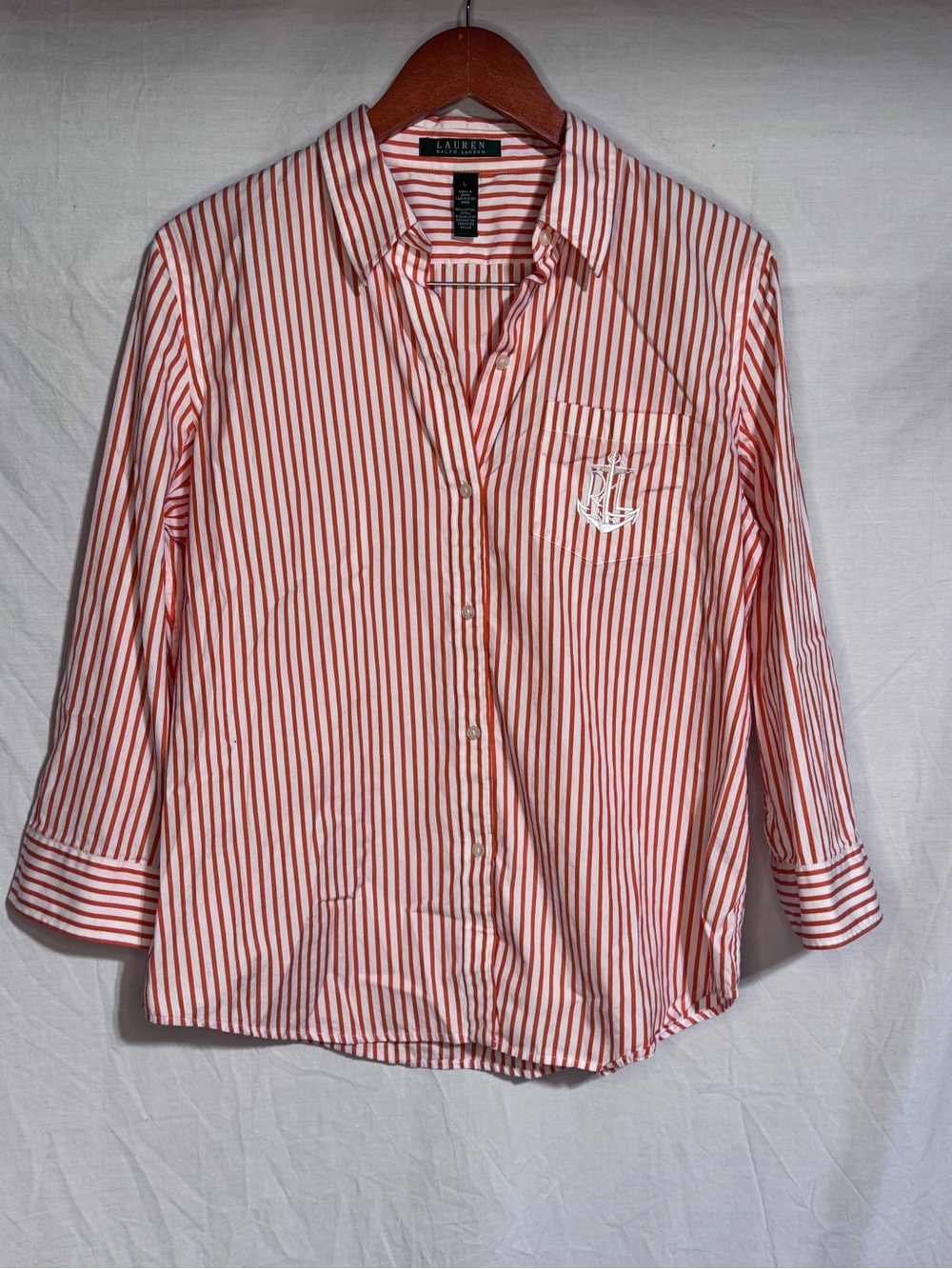 Lauren Ralph Lauren Orange and White Striped Button-Down Shirt